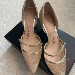 Nina Elegant Gold Double Strap Heels